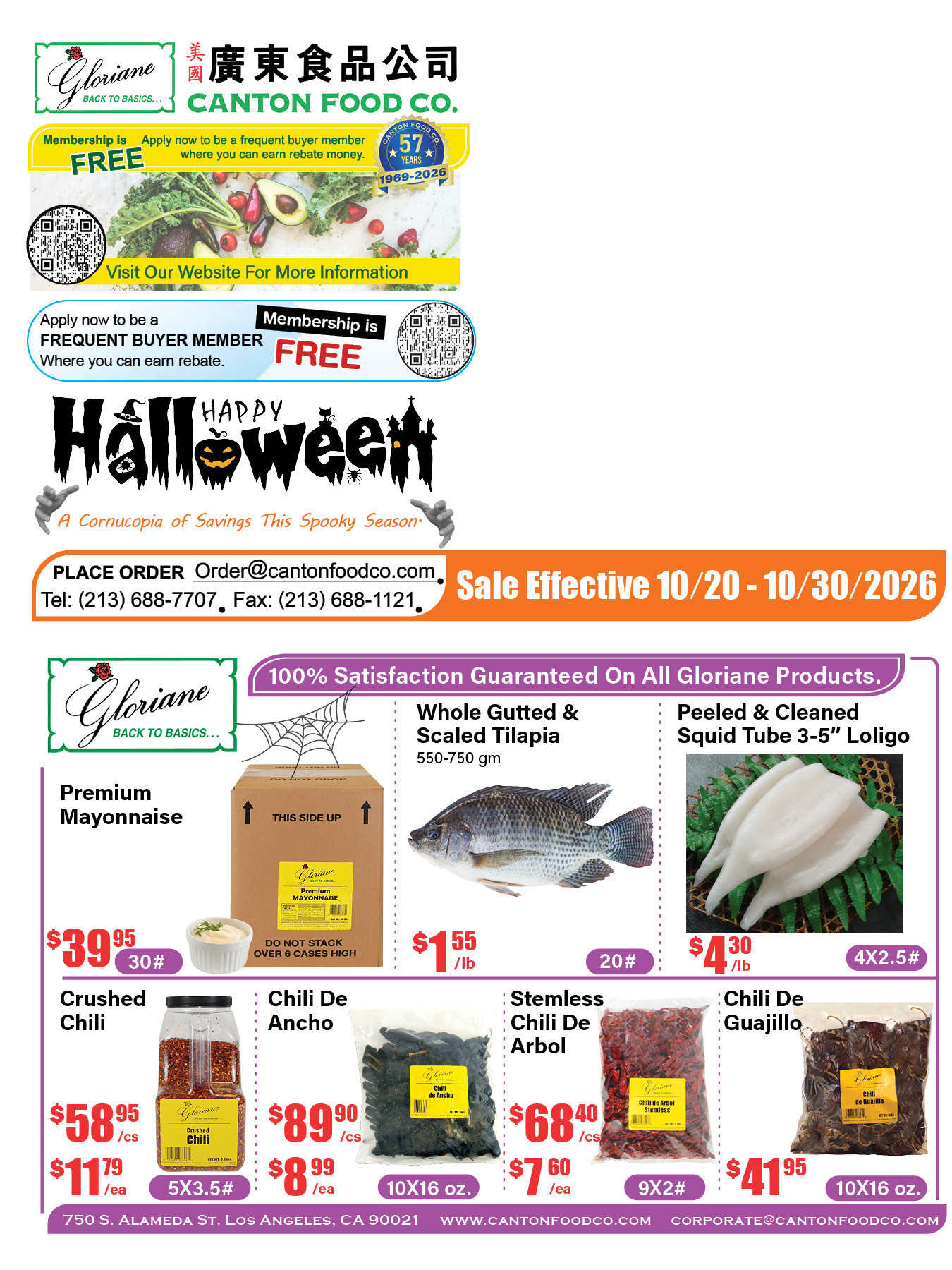 Canton Food Co. bi-weekly ad flyer with wholesale deals on meat, seafood, and groceries Page 1