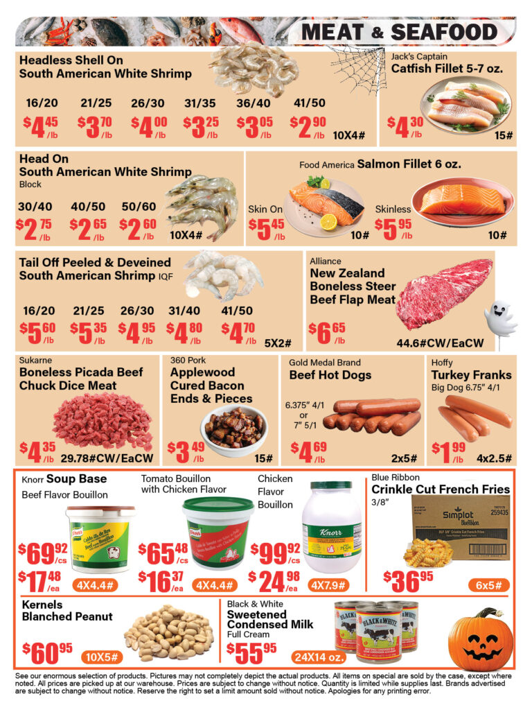 Canton Food Co. bi-weekly ad flyer with wholesale deals on meat, seafood, and groceries Page 2